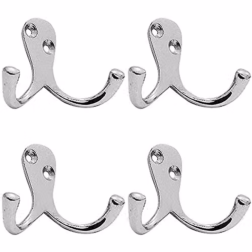 Loops Victorian One Piece Double Bathroom Robe Hook, Polished Chrome, 4 Pack, Projection: 26 mm
