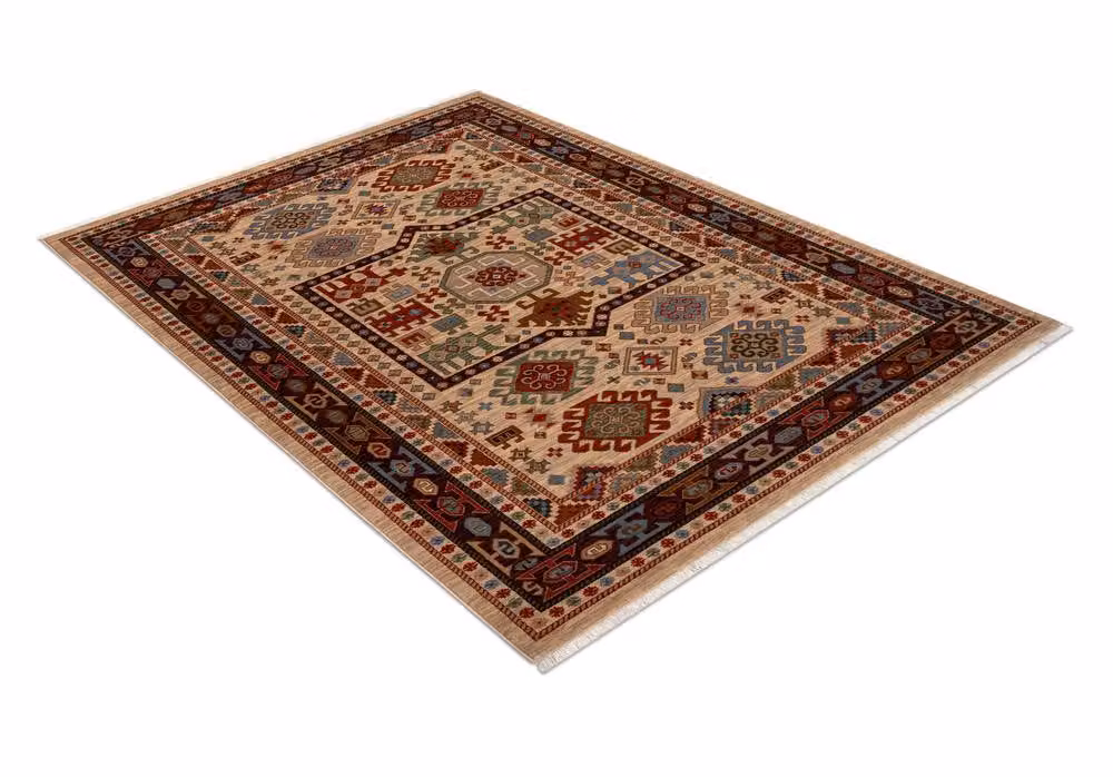 RugsX Wool Keshan Oriental Rug in Beige and Multicolour, W: 120 cm, D: 145 cm – 2
