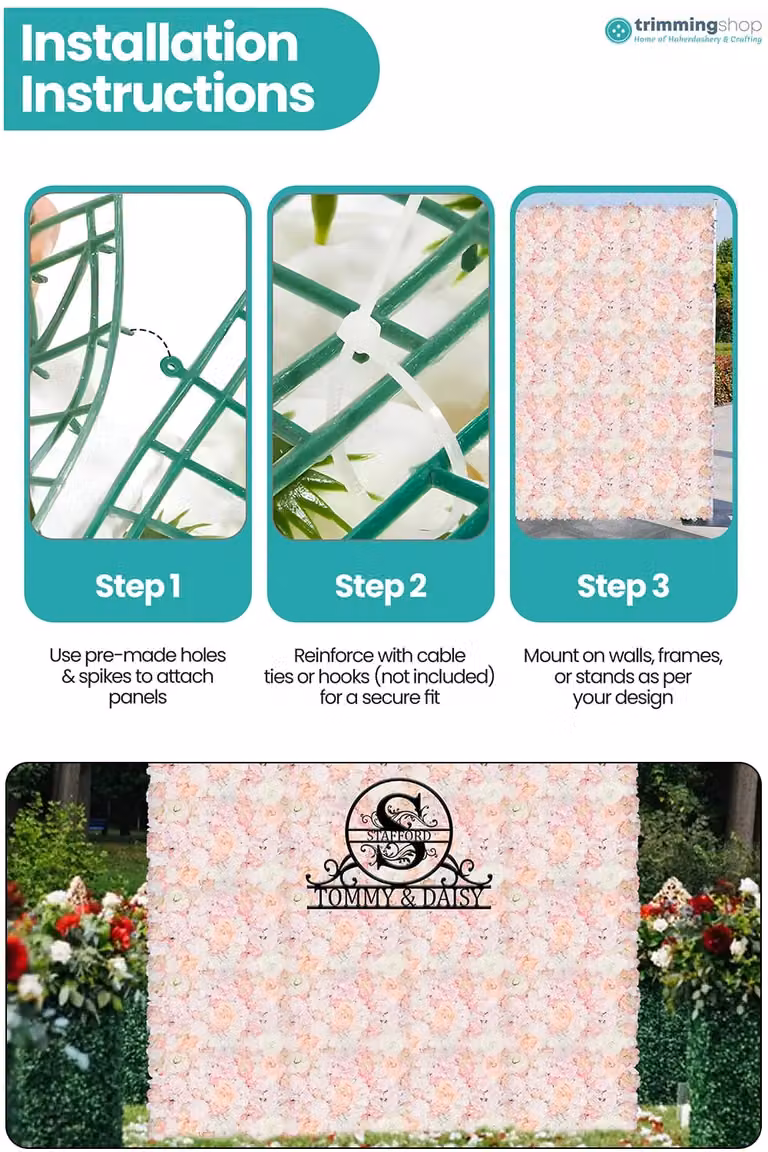 Neel Blue Decorative Artificial Floral Wall Panel in Blue, Orange and Pink for Wedding Photo Backgrounds, W/D/H: 60 x 40 x 40 cm