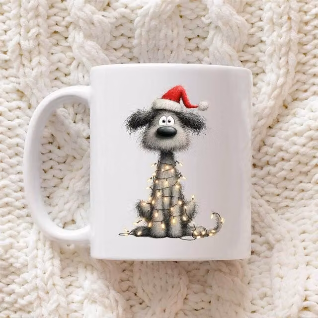 60 Second Makeover Poodle Christmas Lights Ceramic Mug in White – 1