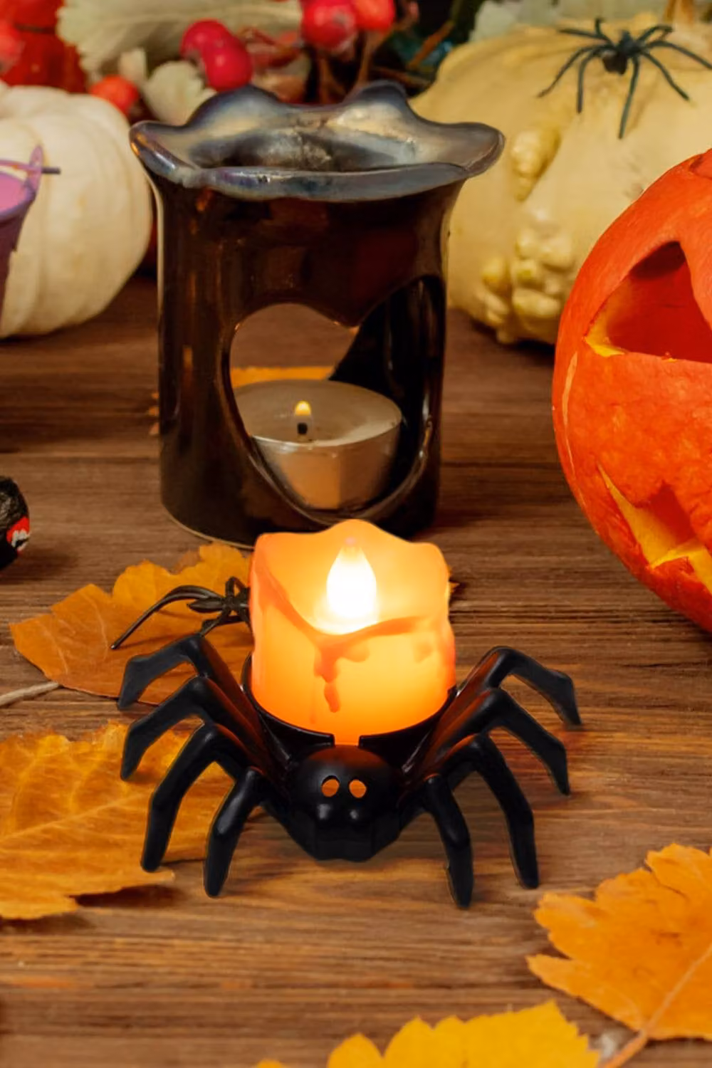 Garden Sanctuary 12-Piece Halloween Spider LED Candles in Orange with Flicker Effect – 2