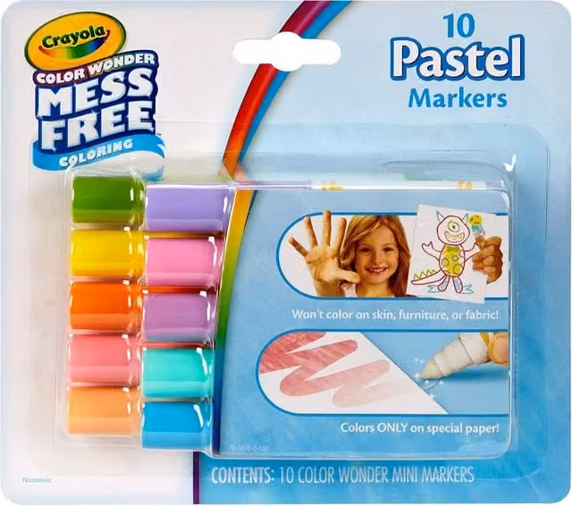 Crayola Color Wonder Mess Free Pastel Mini Markers, 10 Count, Multicolour