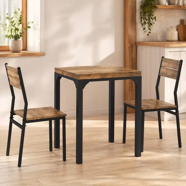 STILVORA Modern Dining Set with Square Table and 3 Chairs in Brown and Black