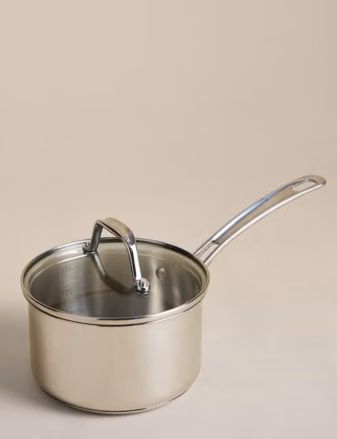 M&S Stainless Steel 16cm Saucepan with Glass Lid, Silver