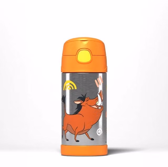 Thermos FUNtainer Disney Lion King Stainless Steel Kids Straw Bottle, Multicolour and Orange, 355ml