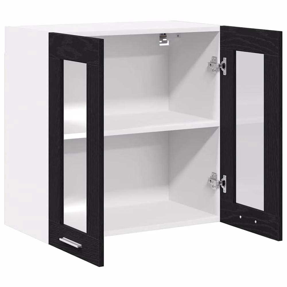 Berkfield Home Modern Wall Mounted Hanging Glass Cabinet in Black Oak, W/D/H: 60 x 31 x 60 cm – 3