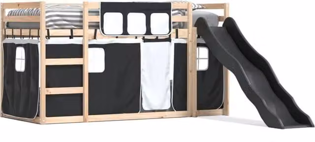 Berkfield Home Solid Wood Childrens Bunk Bed with Slide, White and Black, W: 80 cm, L: 200 cm – 1