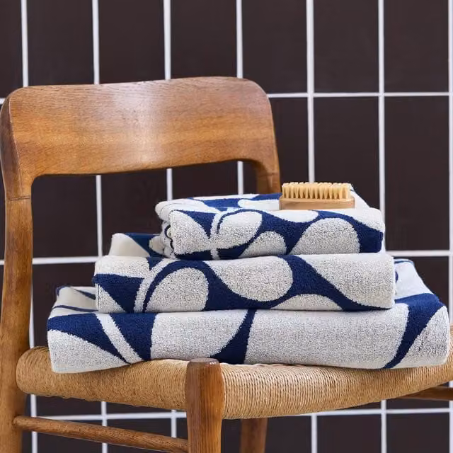 Orla Kiely Sycamore Stripe Cotton Towel in Dusk Blue