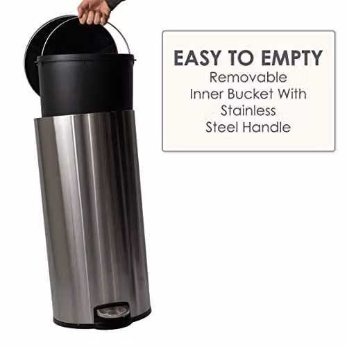 Calitek 30 Litre Stainless Steel Pedal Kitchen Bin with Removable Inner Bucket and Soft Close Lid in Silver – 2