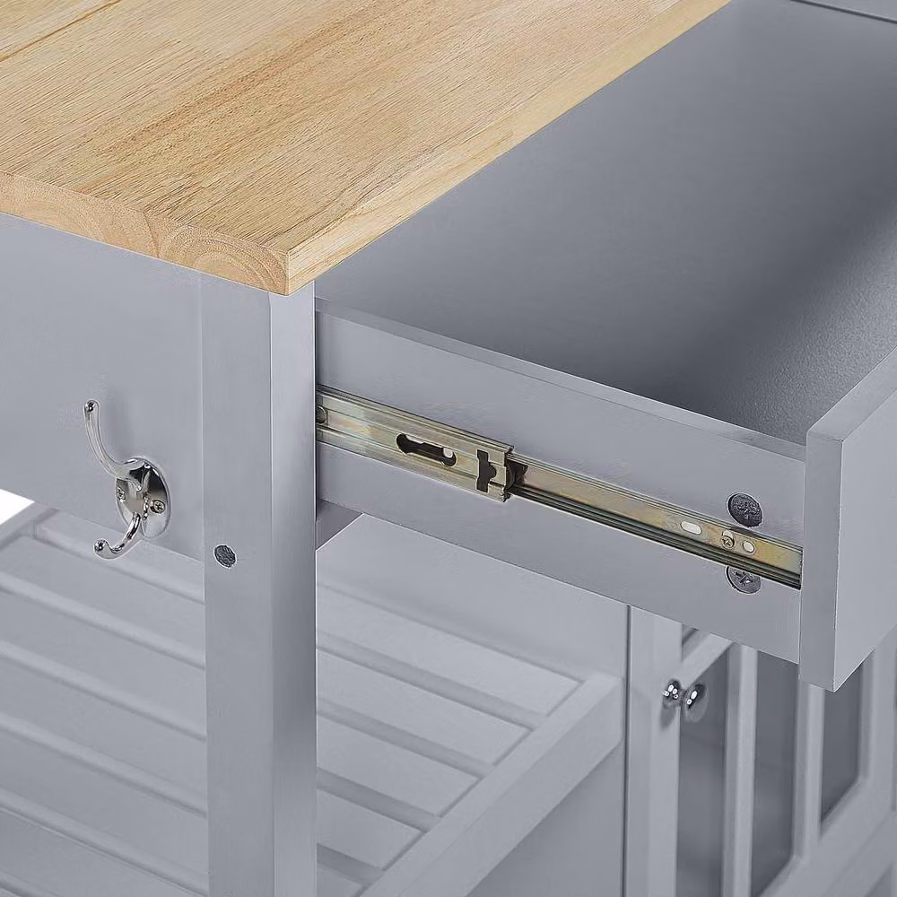 Wyld and Coco Scandinavian Kitchen Trolley in Grey with Light Pine Wood Top, Storage Drawers and Castors, H 88.0 x W 80.0 x D 43.0 cm – 4