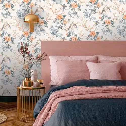 Rasch Amelie Chinoiserie Oriental Style Floral and Animal Wallpaper in Orange and Multicolour, W: 53.0 cm, H: 10.06 m – 3