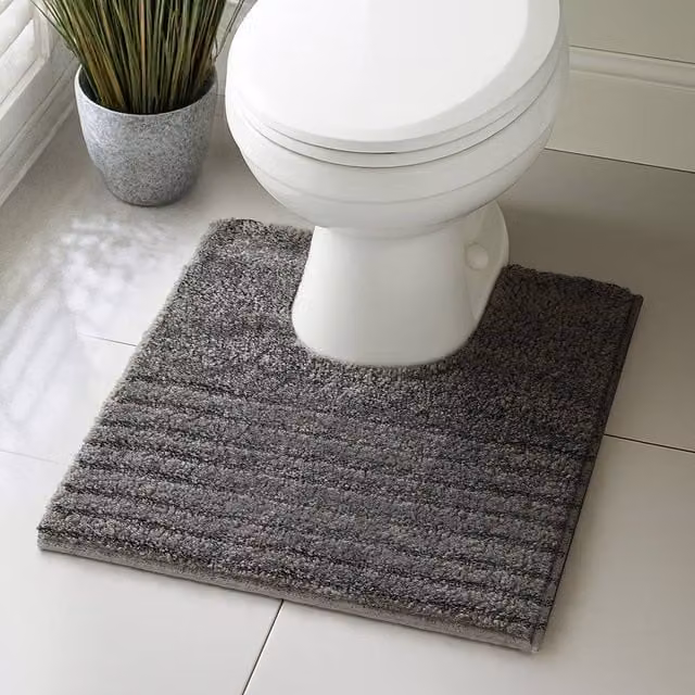 Velosso Linear Charcoal Grey Microfibre Non-Slip Bath and Pedestal Mat