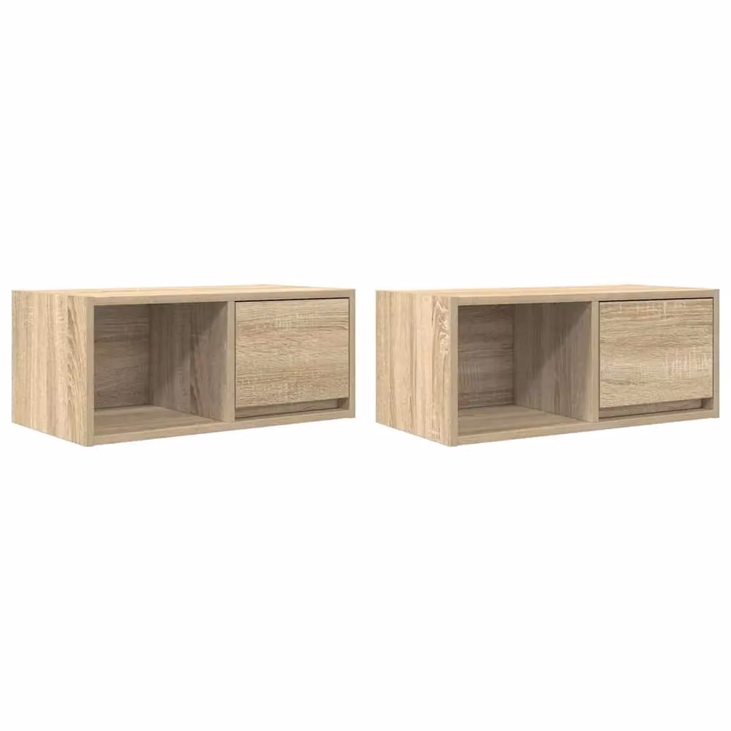 Berkfield Home Set of 2 Sonoma Oak TV Cabinets in Brown, W/D/H: 60 x 31 x 25.5 cm – 2