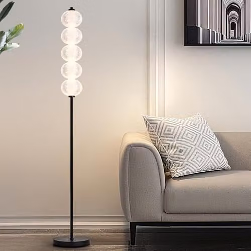 Harper Living Modern LED Floor Lamp in Black with Foot Switch, 2400LM Bright Sphere Standing Lamp with Adjustable Colour Temperatures for Living Room, Bedroom or Office