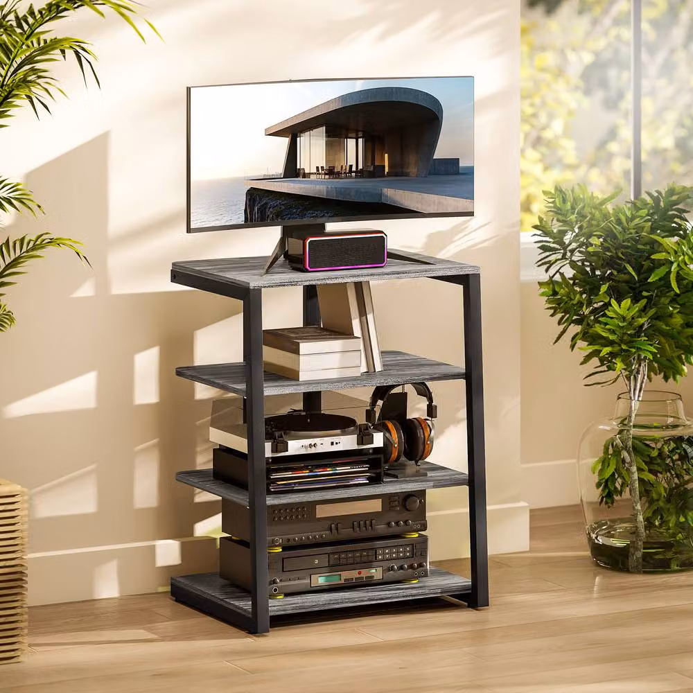 STILVORA 4 Tier HiFi Rack with Adjustable Shelves in Matt Grey – 3