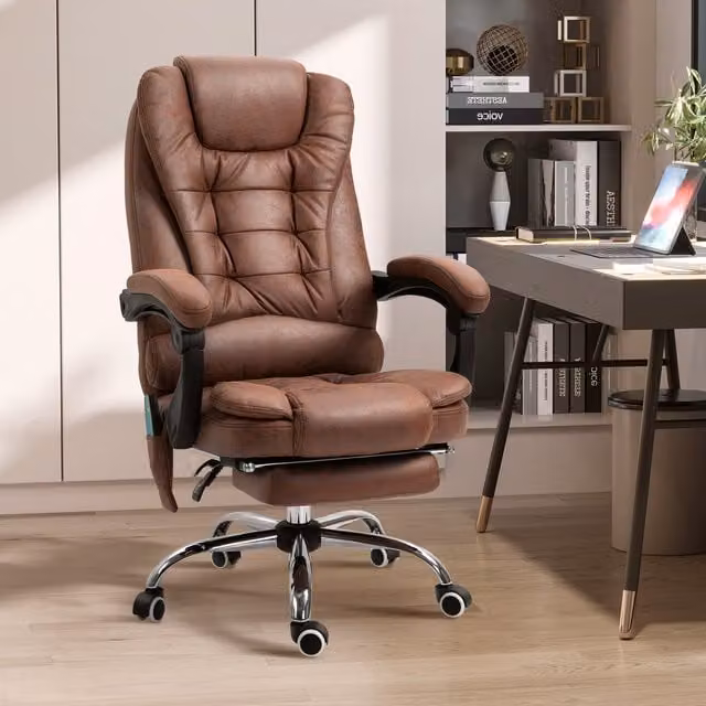 Vinsetto Ergonomic Brown Microfibre Heated Massage Office Chair with Headrest and Armrests
