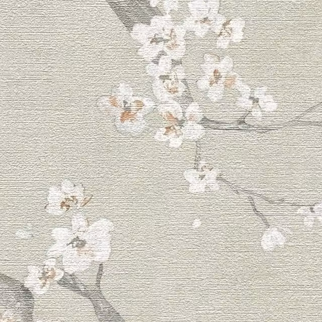 A.S. Création Cherry Blossom Botanical Floral Textured Wallpaper in Green