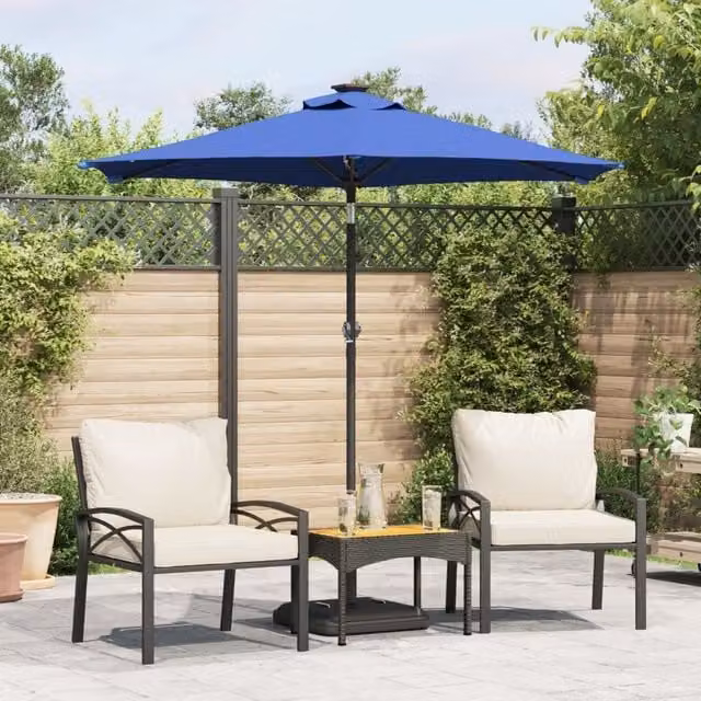Berkfield Home Garden Parasol with LEDs and Steel Pole in Azure Blue, W/D/H: 225 x 225 x 212 cm
