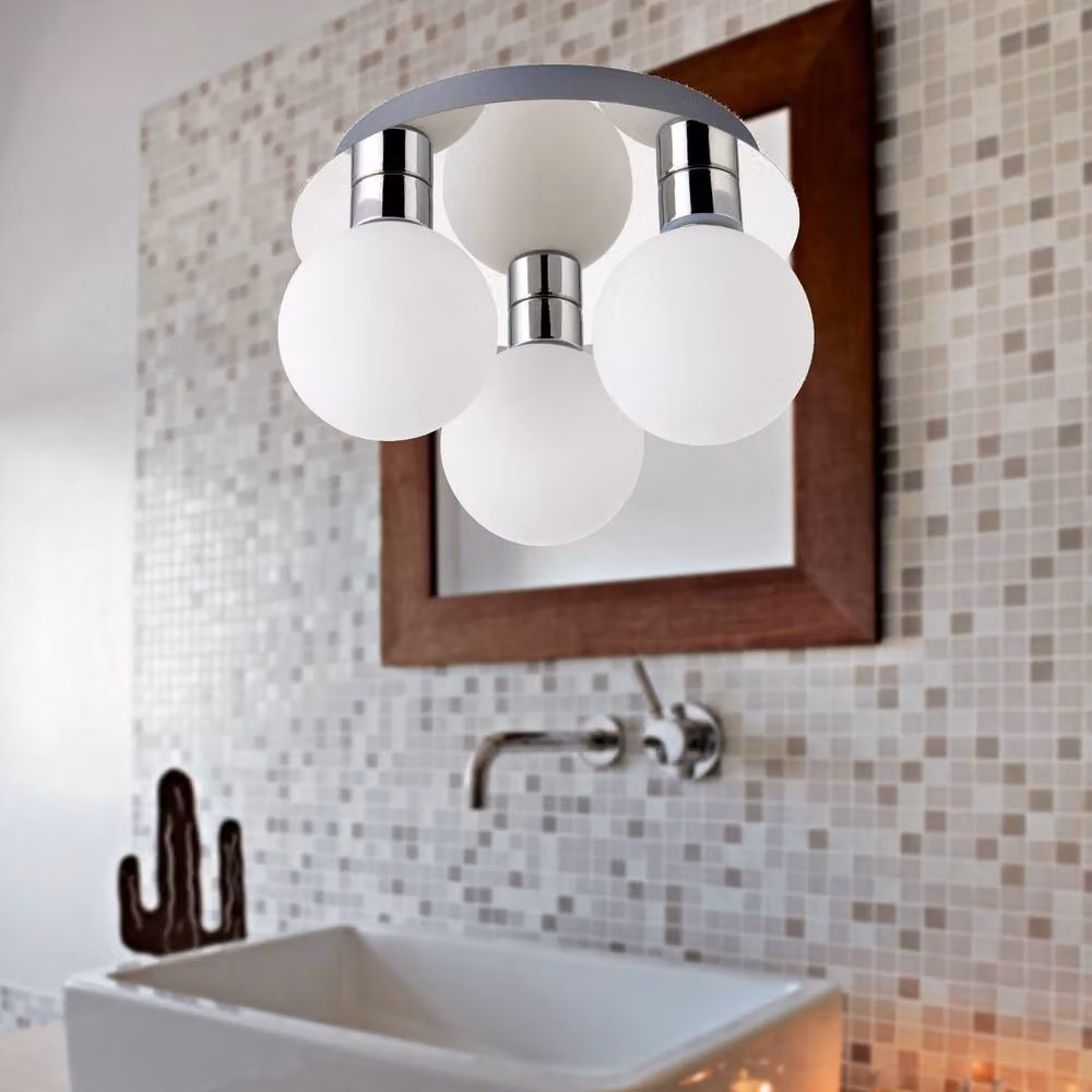 First Choice Lighting Nectar Flush Ceiling Light in Chrome with White Glass Shades – 2