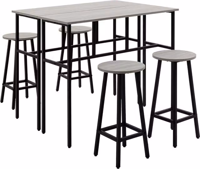 HOMCOM Grey Breakfast Table and 4 Stools Set for Kitchen, Living Room or Dining Room