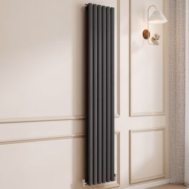 Banyetti Orva Anthracite Vertical Double Oval Column Radiator in Charcoal, H: 180 cm, W: 35.4 cm – 1