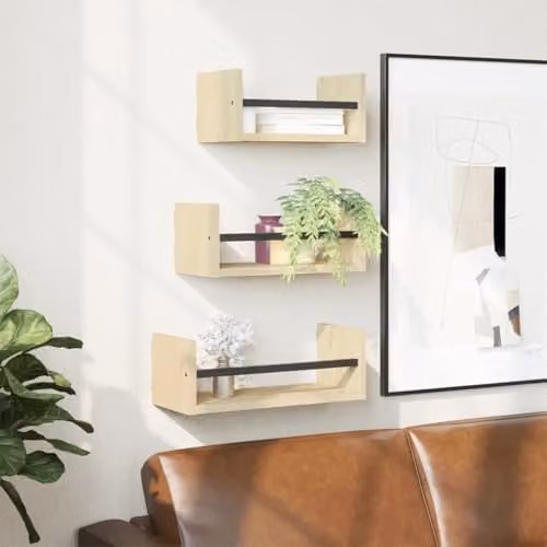 vidaXL 3 Piece Wall Mounted Shelf Set with Bars in Sonoma Oak and Brown – 2