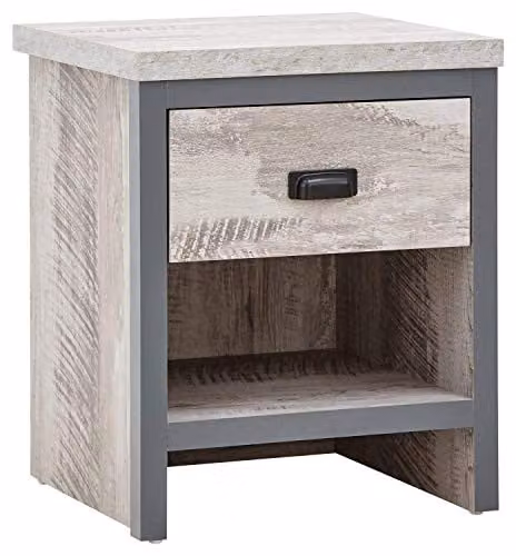 GFW Boston Grey Wood Effect Industrial Lamp Table with 1 Drawer, W/D/H: 39.0 x 43.0 x 52.0 cm – 1