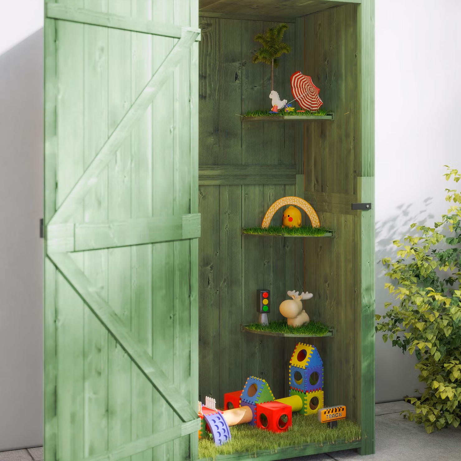 Outsunny Green Wooden Vertical Garden Storage Shed with 3 Shelves, W/D/H: 77 x 54.2 x 179 cm – 7