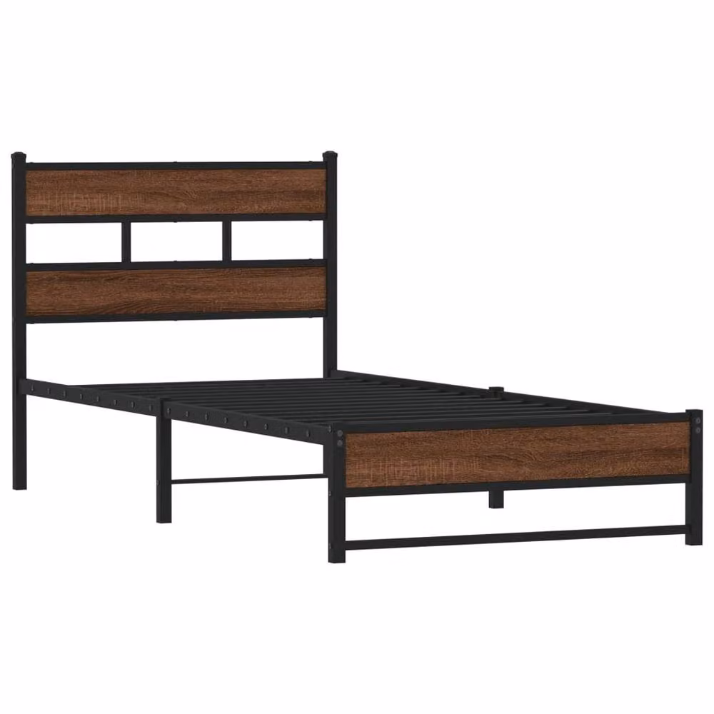 Berkfield Home Metal Bed Frame in Brown Oak, W: 100 cm, D: 200 cm – 3