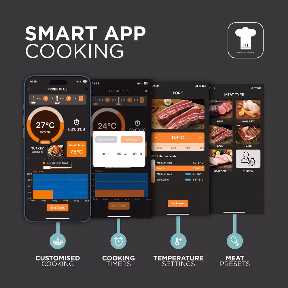 DMD Collective Wireless Bluetooth Meat Thermometer with Temperature Alarm and App Control in Brown – 4