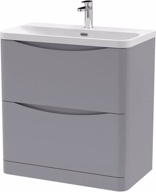 Balterley Grey Floor Standing 2 Drawer Bathroom Vanity with Ceramic Basin, Width: 80 cm