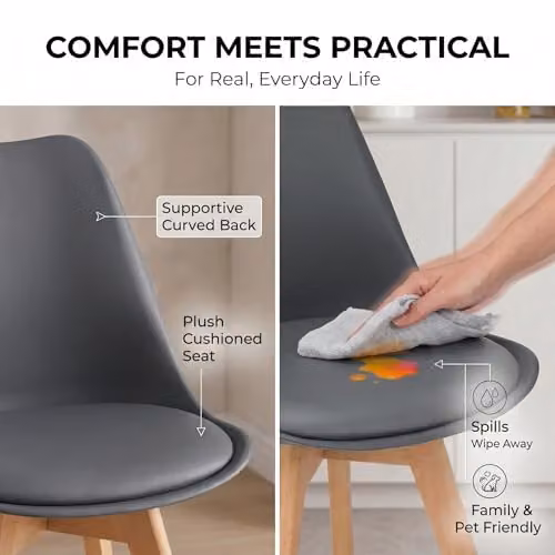 Bravich Rocco Modern Dining Chair with Grey Synthetic Leather Cushion and Beech Wood Legs – 5