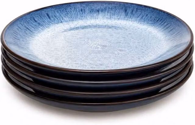 Scandi Home Set of 4 Blue Reactive Glaze Stoneware Side Plates, Diameter: 20 cm – 1