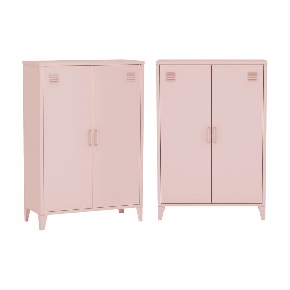 sweeek Set of 2 Pink Metal Wardrobes with 2 Hinged Doors, W/D/H: 75 x 33 x 110 cm – 2