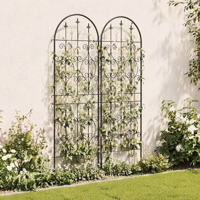 STILVORA Metal Garden Trellis Set of 2 with Scrollwork in Black, H 150 cm x W 50 cm