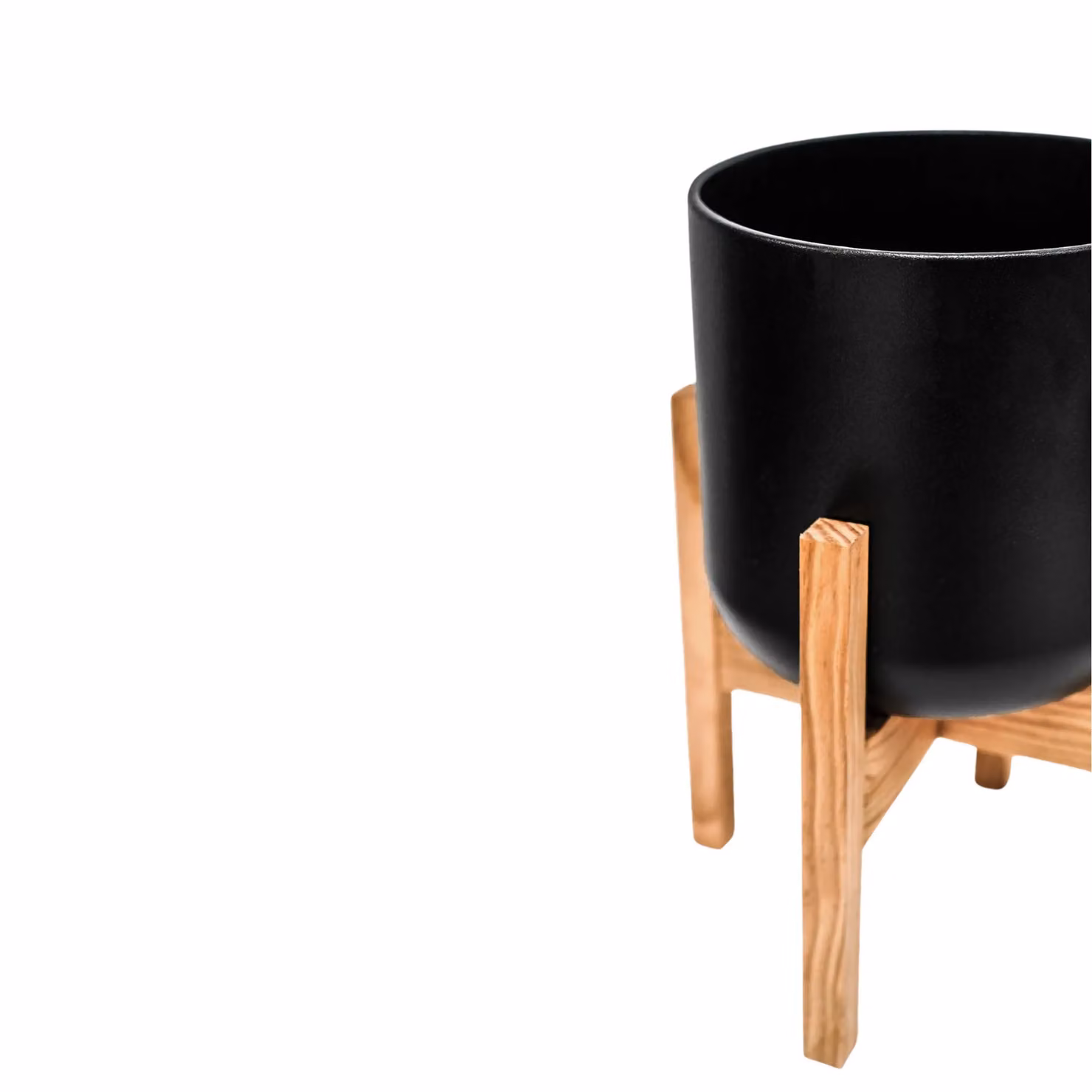 Ivyline Lisbon Ceramic Pot and Wood Stand, Anthracite, W/D/H: 20.5 x 20.5 x 34.5 cm – 3