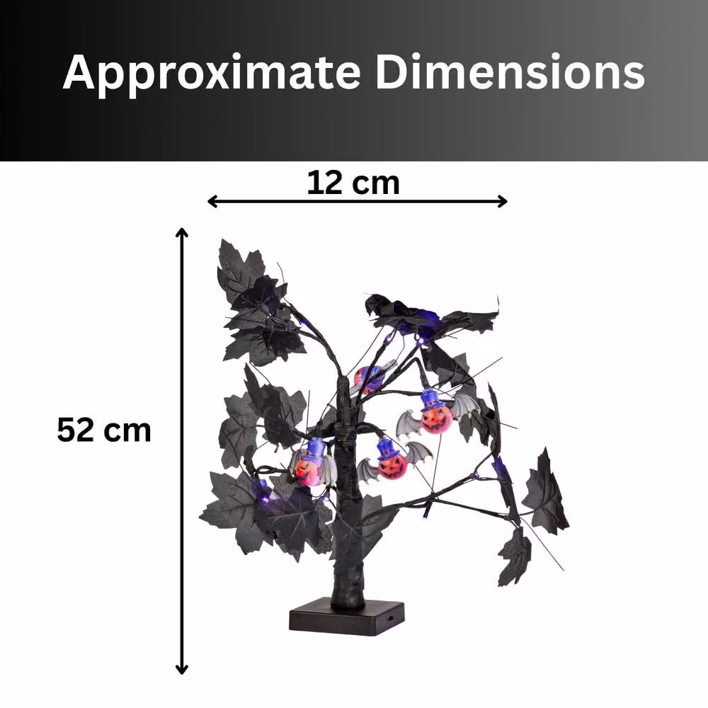 Marco Paul Halloween Tree with Bats, Pumpkins and Purple LED Lights in Black, Large – 2