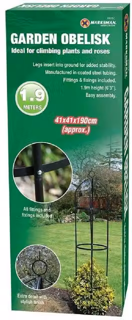 BARGAINS-GALORE Black Metal Garden Obelisk Plant Support with Tub, Height: 190 cm – 1