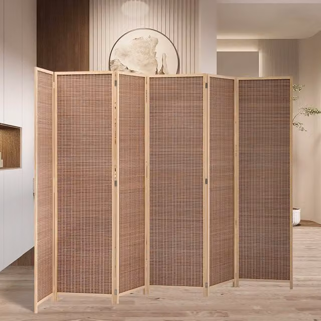 Livingandhome Modern Woven Rattan Folding Room Divider, Brown, Width: 300 cm
