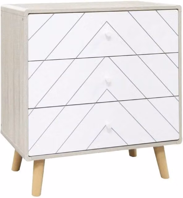 FORGEVIO Modern 3 Drawer Chest in Dusty Grey and White with Herringbone Geometric Design