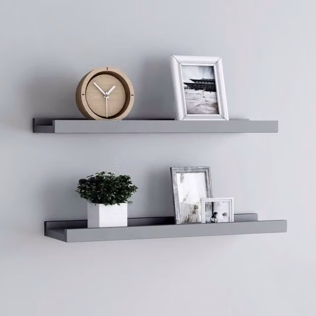 Berkfield Home Picture Frame Ledge Shelves, 2 Pack, Grey, W: 60 cm, D: 9 cm, H: 3 cm