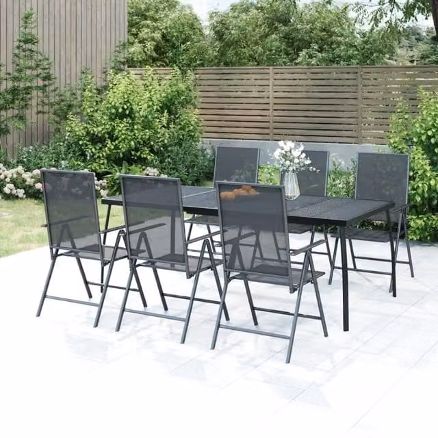 Berkfield Home 7 Piece Modern Garden Dining Set in Anthracite and Black Metal – 1