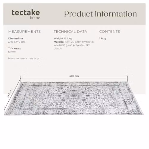 tectake Vintage Oriental Pattern Washable Rug with Non-Slip Base, W: 240 cm, D: 340 cm – 2