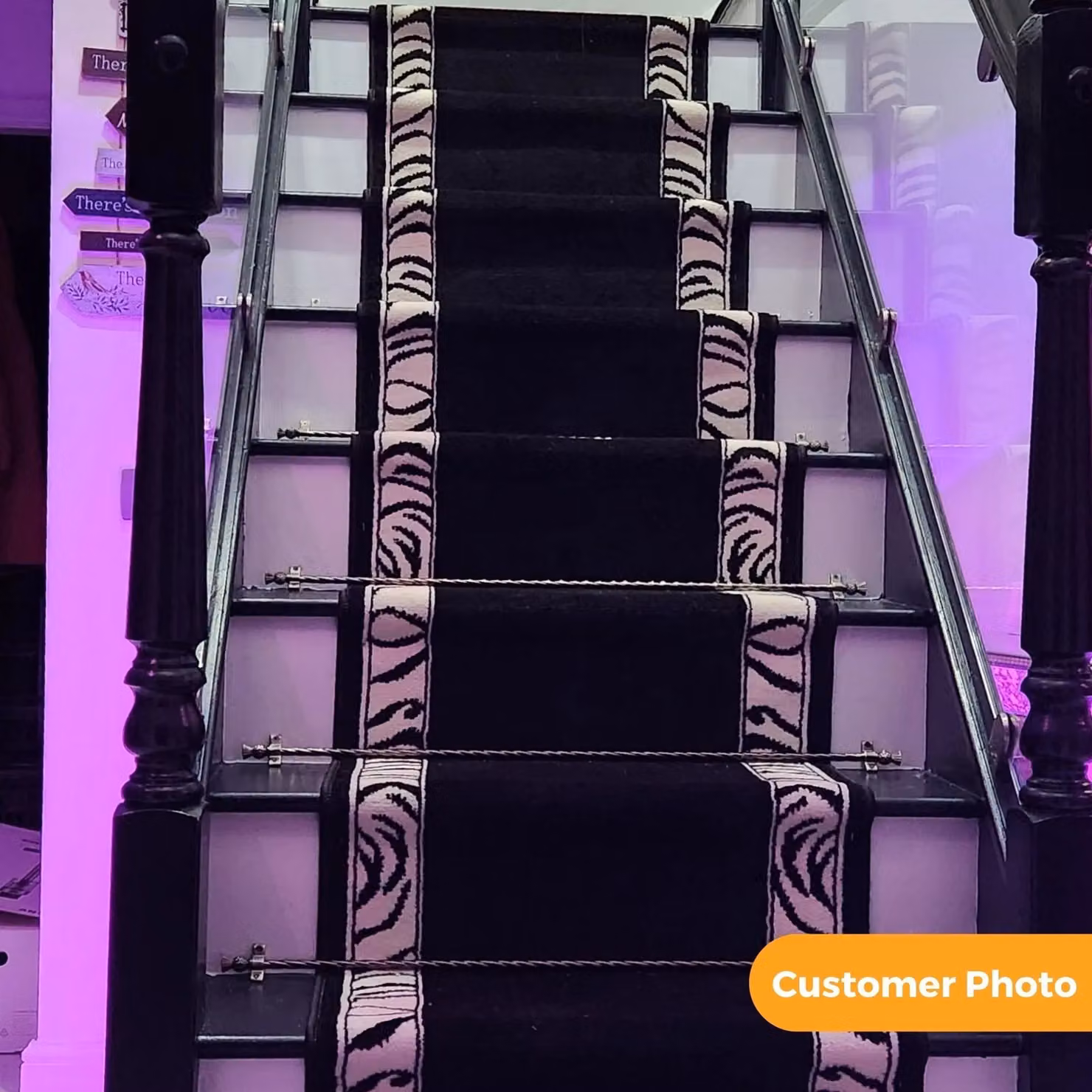 runrug Zebra Border Stair Runner Carpet in Black and Multicolour, W: 70 cm, L: 510 cm – 6