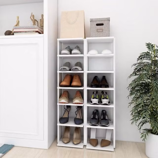 Berkfield Home Set of 2 White Minimalist Shoe Cabinets, W/D/H: 27.5 x 27 x 102 cm