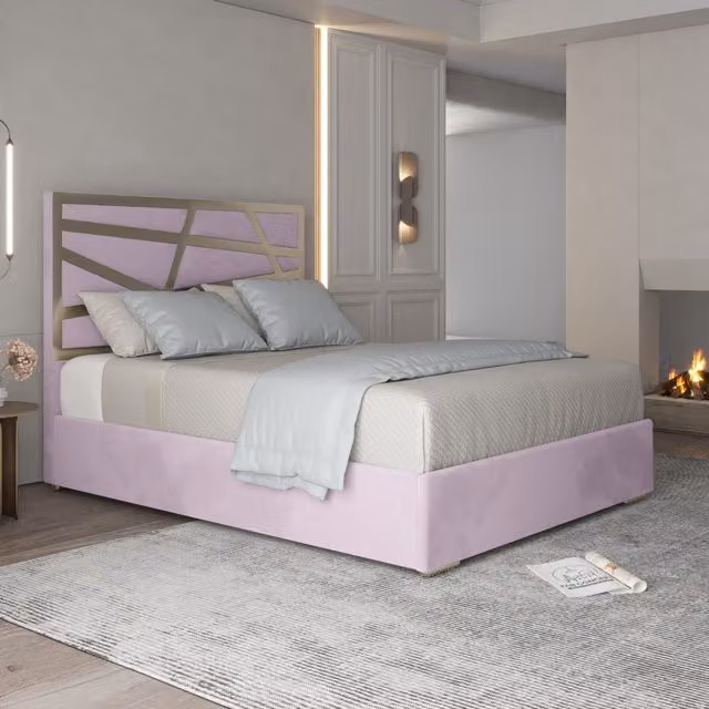 KDMD Cloudrest Modern Velvet Upholstered Metal Bed Frame in Pink, W: 90 cm, D: 200 cm