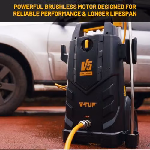 V-TUF V 5 Electric Pressure Washer in Black with 165 Bar Max Pressure, 7.2 L/min Flow Rate, 8m Hi-Vis Hose, 5m Cable, Metal Lance and Snow Foam Bottle – 2