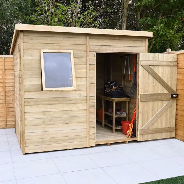 Forest Garden Tongue and Groove Pent Shed in Brown with Single Door and Window