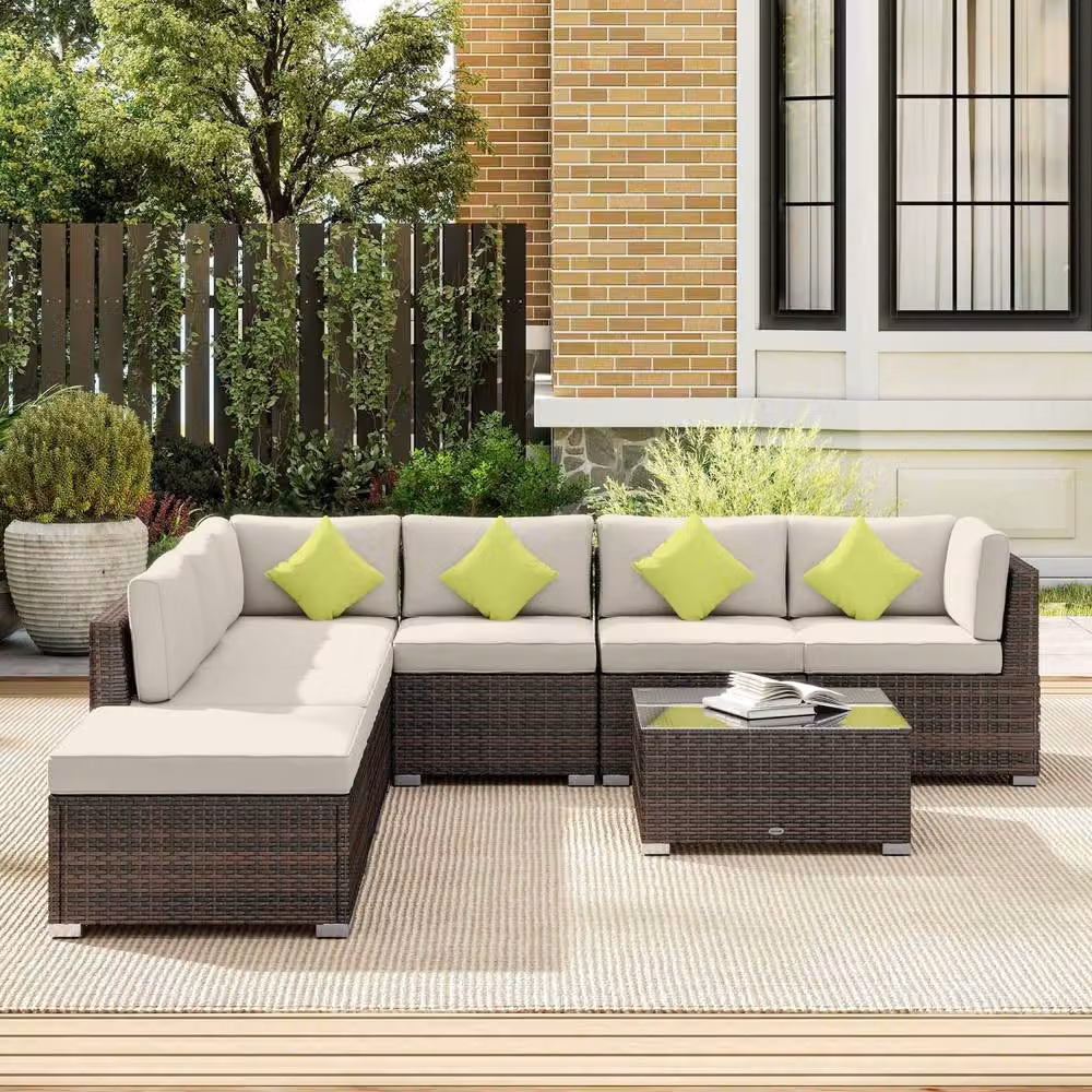 Wyld Haus Dobazi 6 Seater Modular Corner Sofa Set in Mixed Brown PE Rattan with Cushions – 8