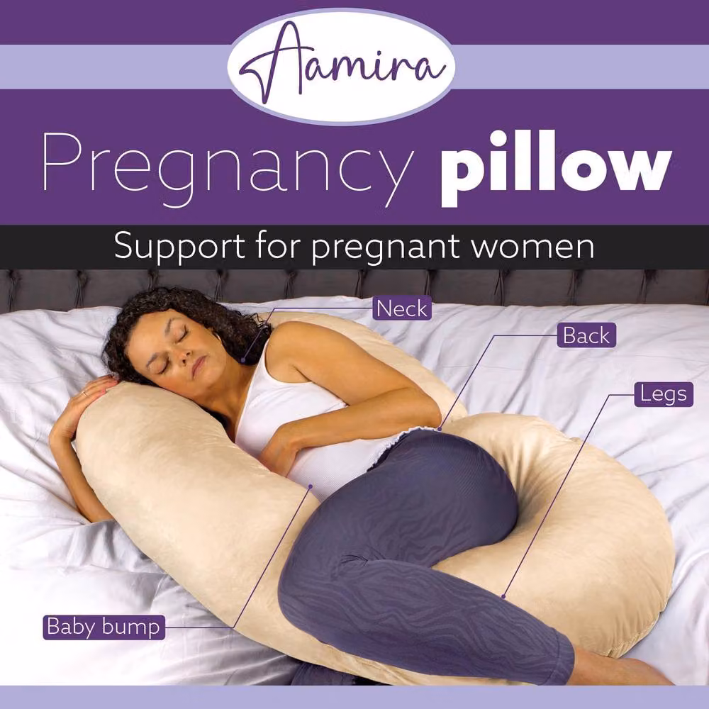 Aamira Cream C Shape Memory Foam Pregnancy Maternity Pillow, W/D/H: 140 x 65 x 20 cm – 2